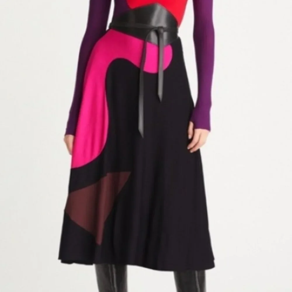 Tory Burch  Colorblock Knit Midi Skirt in Black XS $ 998